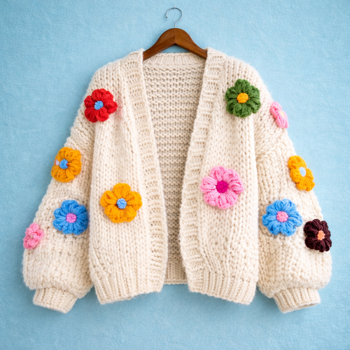 Cardigan Flower Blanc