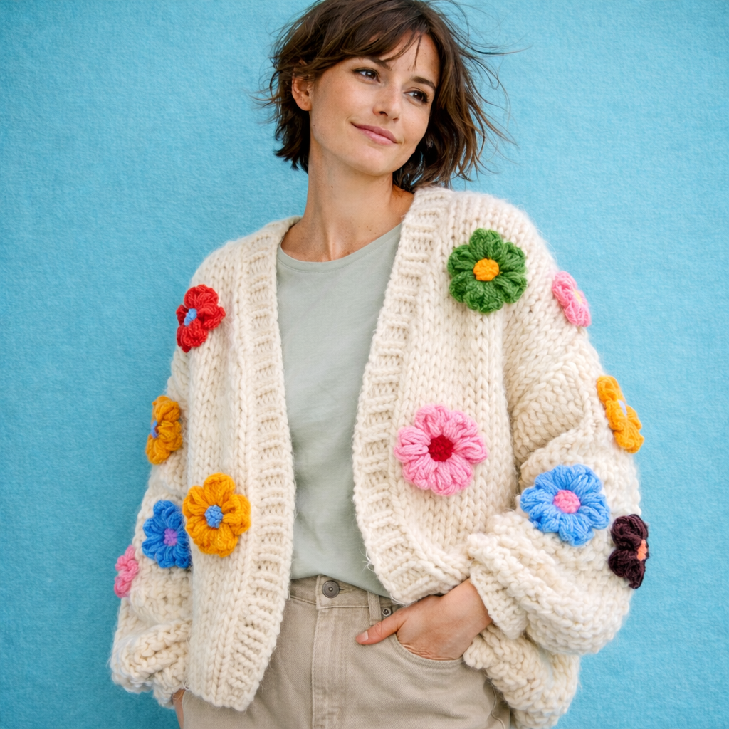 Cardigan Flower Blanc
