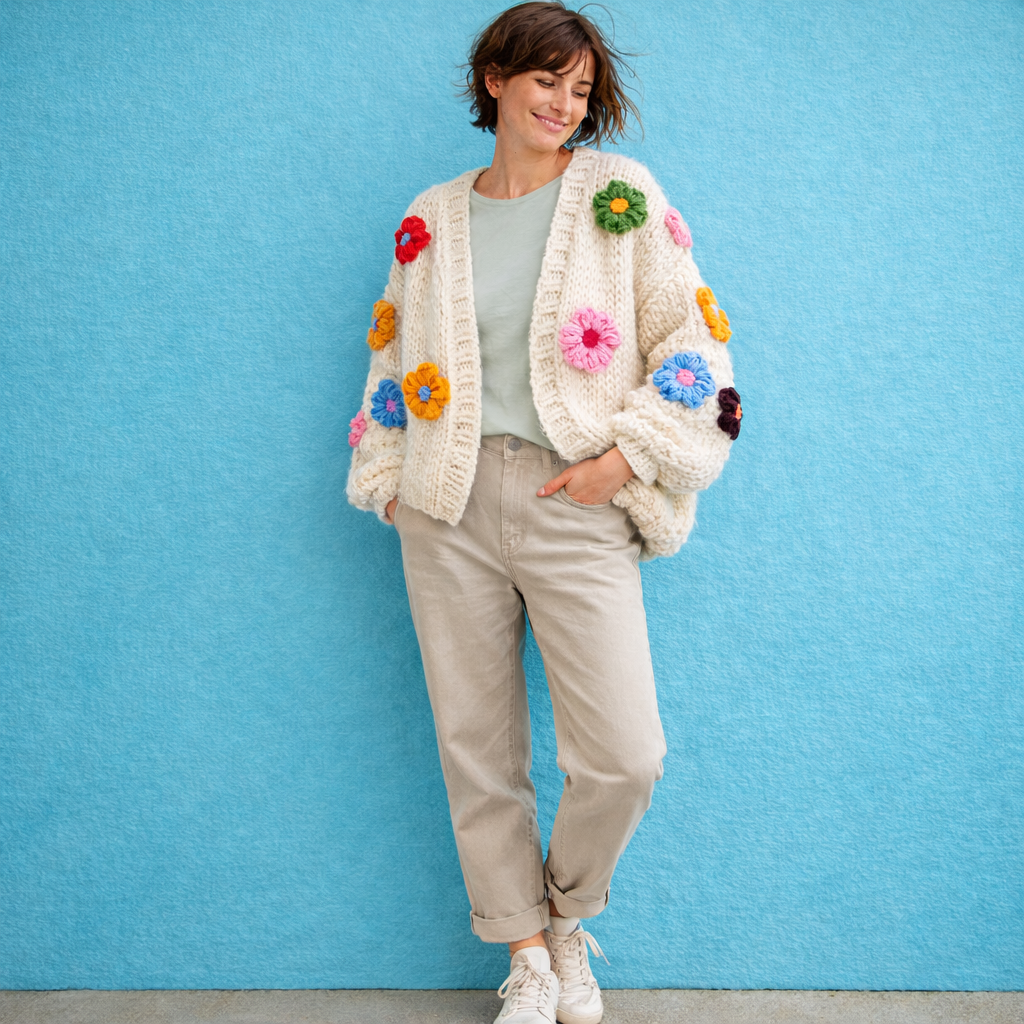 Cardigan Flower Blanc