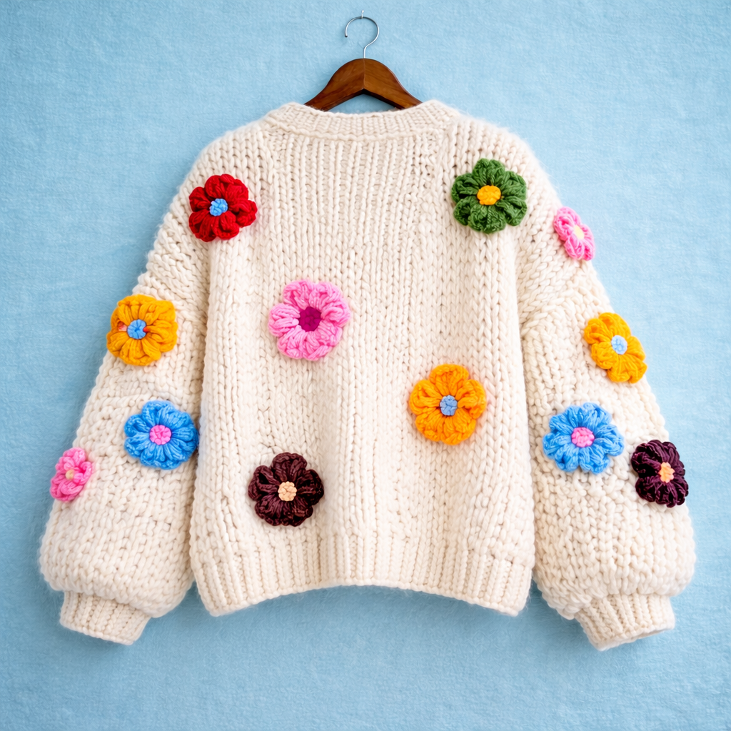Cardigan Flower Blanc