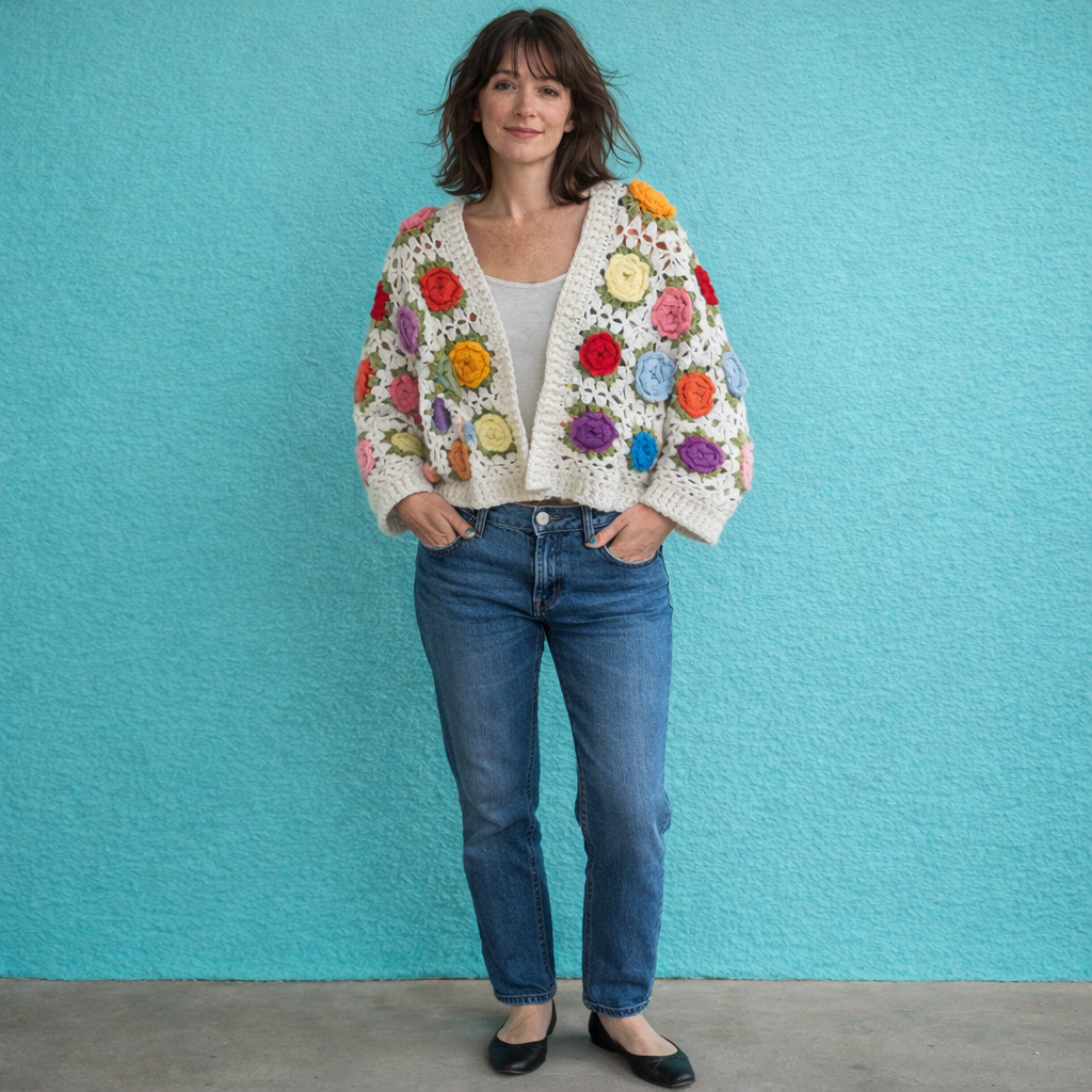Cardigan Blanc Coloré